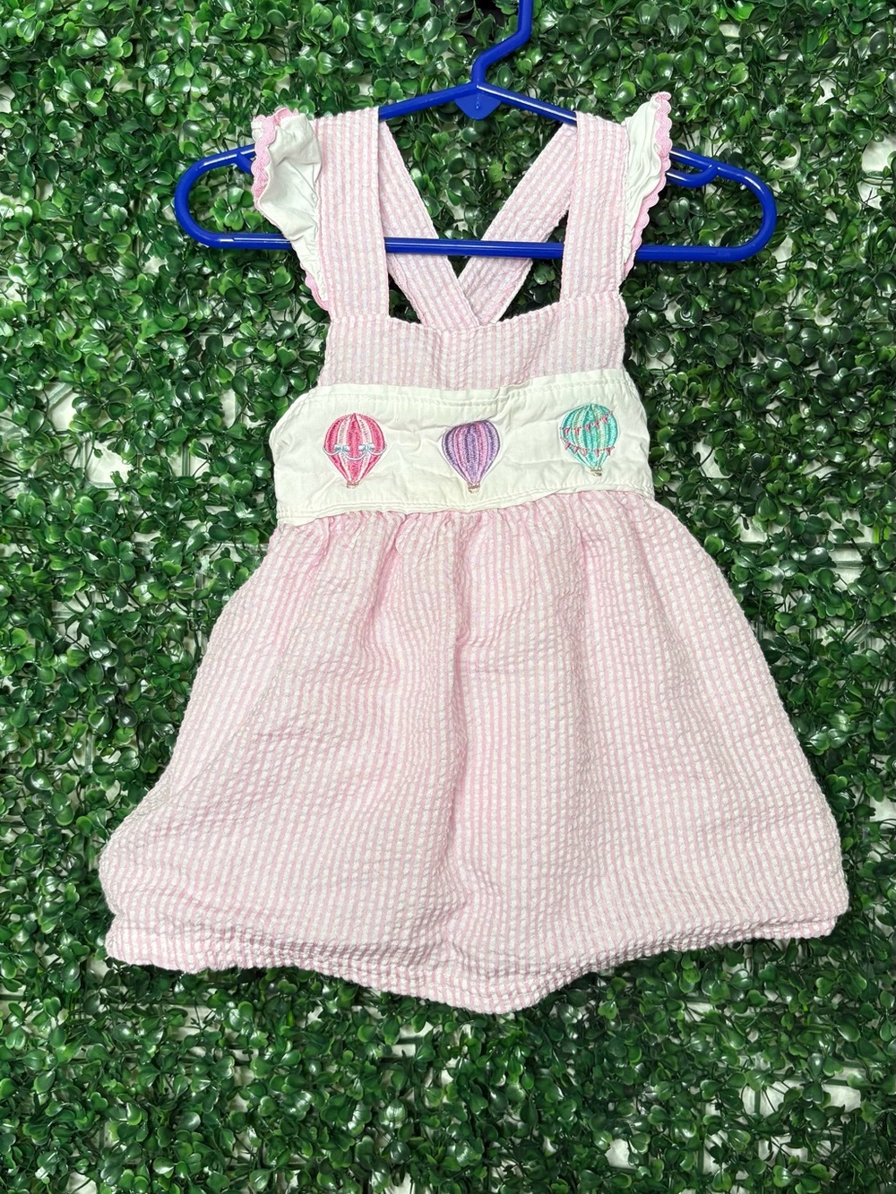 Abby & Evie pink gingham Hot Air Balloon embroidered ruffled top